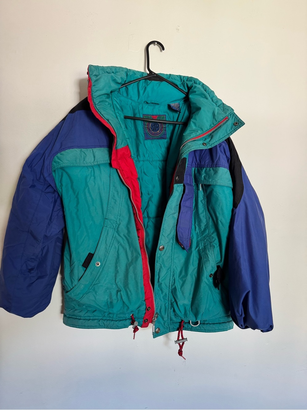 Vintage 90s St Johns Bay Colorblock Ski Jacket Mens MT Medium Tall Retro Teal